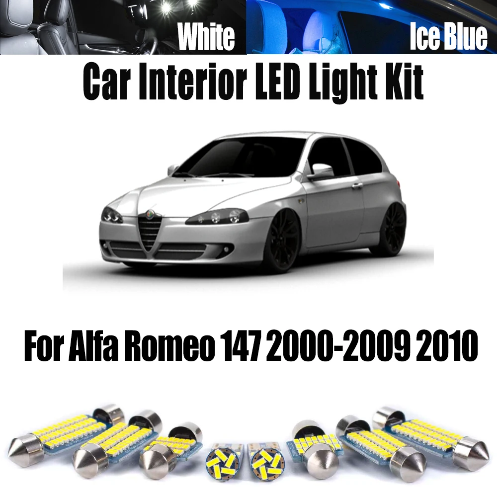 9Pcs LED Interior Map Dome Door Reading Light Kit Canbus License Plate Bulbs For Alfa Romeo 147 2000-2009 2010 Car Accessories