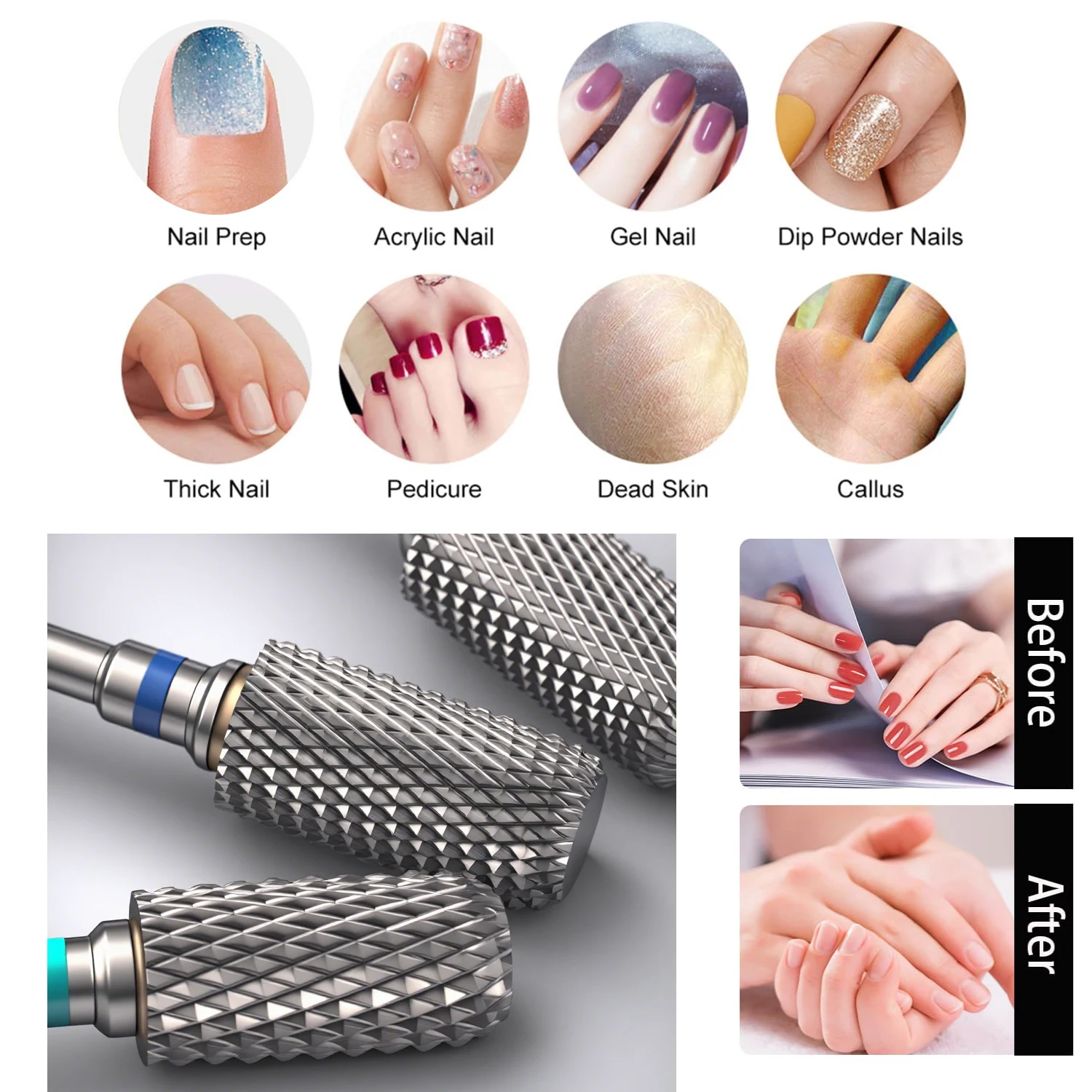 NotNoot Carbide Acryl Nagelboor Professionele Efile Barrel Nail Bits 3/32 "Elektrische Bestand Manicure Art Polijsten Verwijderen Gel