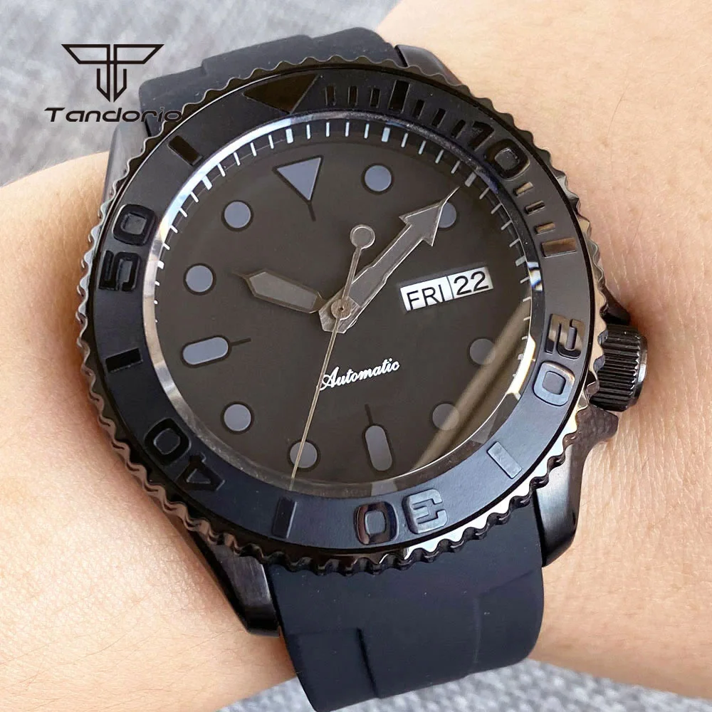 Tandorio Domed Sapphire Skx007 Style NH36 Automatic Diver Men's Watch 3.8 Crown 20atm Black Pvd Wristwatch 120 Clicks Mechanical