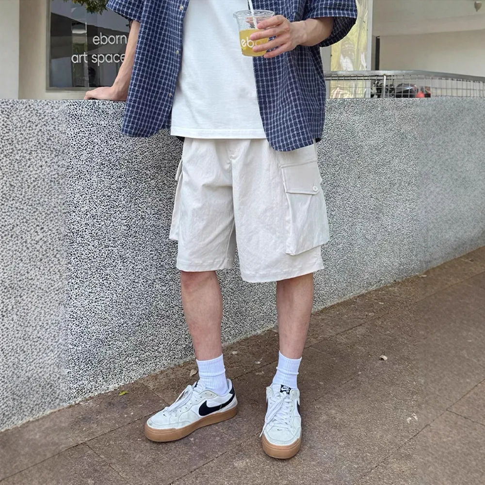 

Белые шорты с карманами для инструментов, мужские повседневные свободные спортивные брюки-бермуды, летние для мальчиков