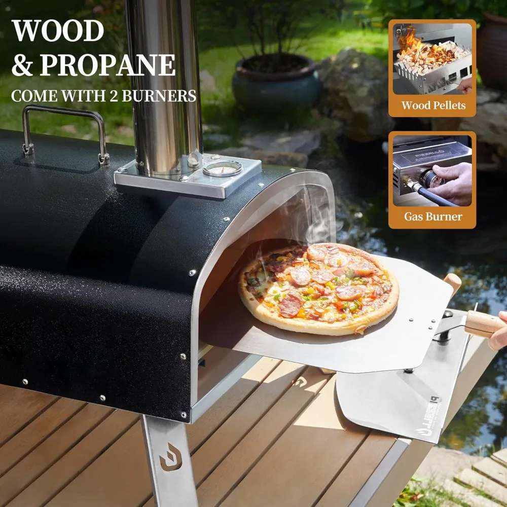 Outdoor Pizza Oven Propane and Wood Fired Pizza Maker Multi-Fuel Gas Pizza Ovens w/Gas Burner