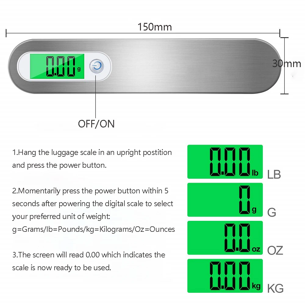 LCD Digital Balança Bagagem, Equilíbrio Eletrônico Peso, Steelyard Gancho Escala, Mala portátil, Bolsa de Viagem, 50kg x 10g