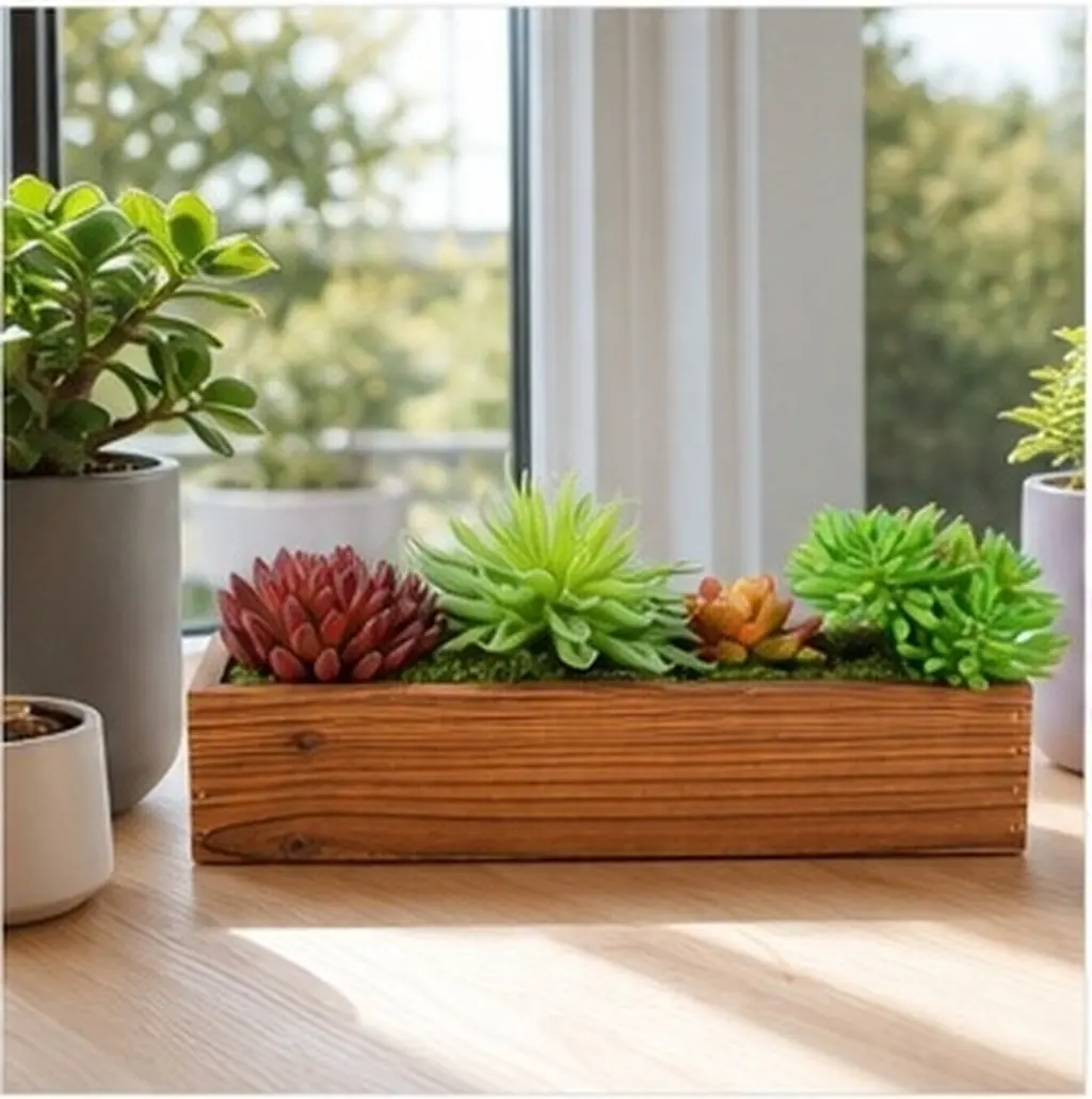 Wooden Flowerpot Retro Style Safe Wood Planter Box Decorative Flower Container for Home Office Garden Balcony Rustic Design