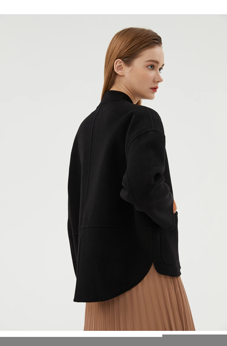 CAIXINGLE Herbst- und Winterneuer Damenmantel 100% Reine Wolle Wendbarer Wollmantel Stehkragen Schwalbenschwanz-Damen-Crop-Top – Detail 22