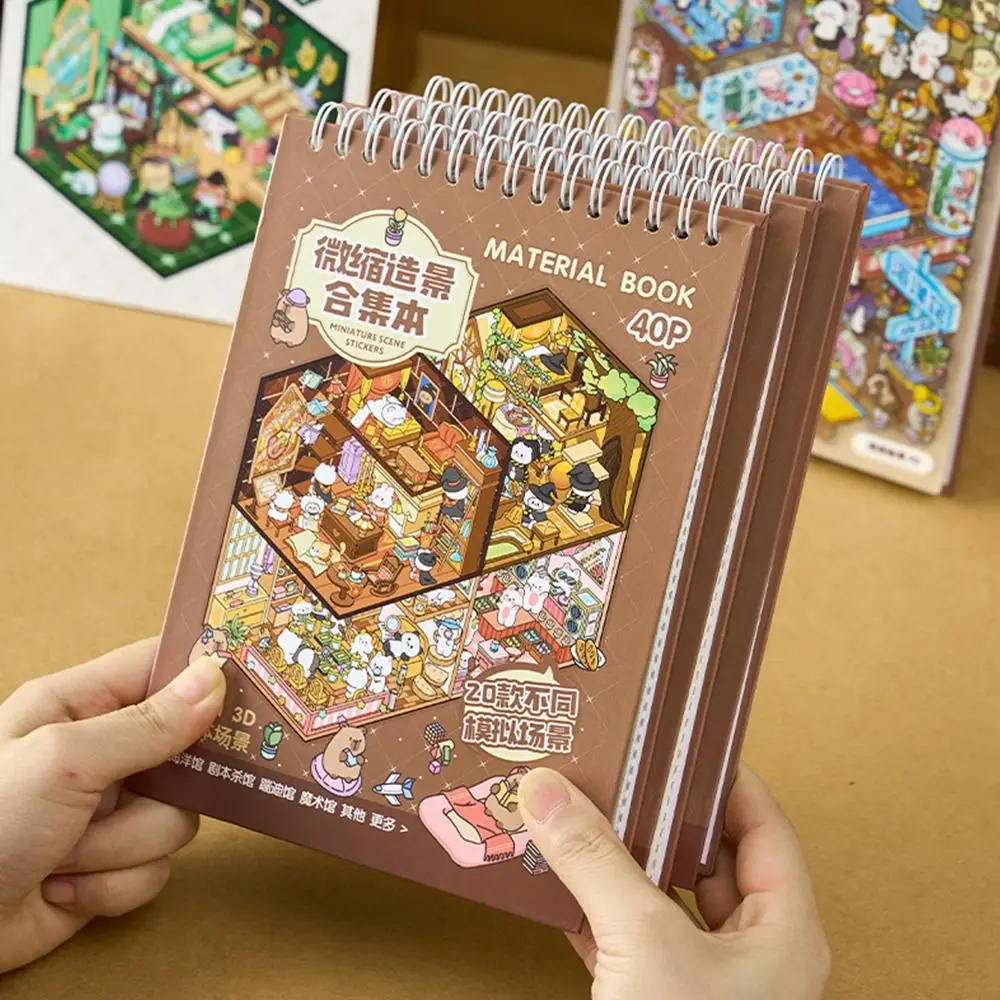 Buku Stiker Pemandangan Kabin 3D, Stiker Miniatur Kartun Susun Visual, Stiker Permainan Mainan Pemandangan Kabin DIY