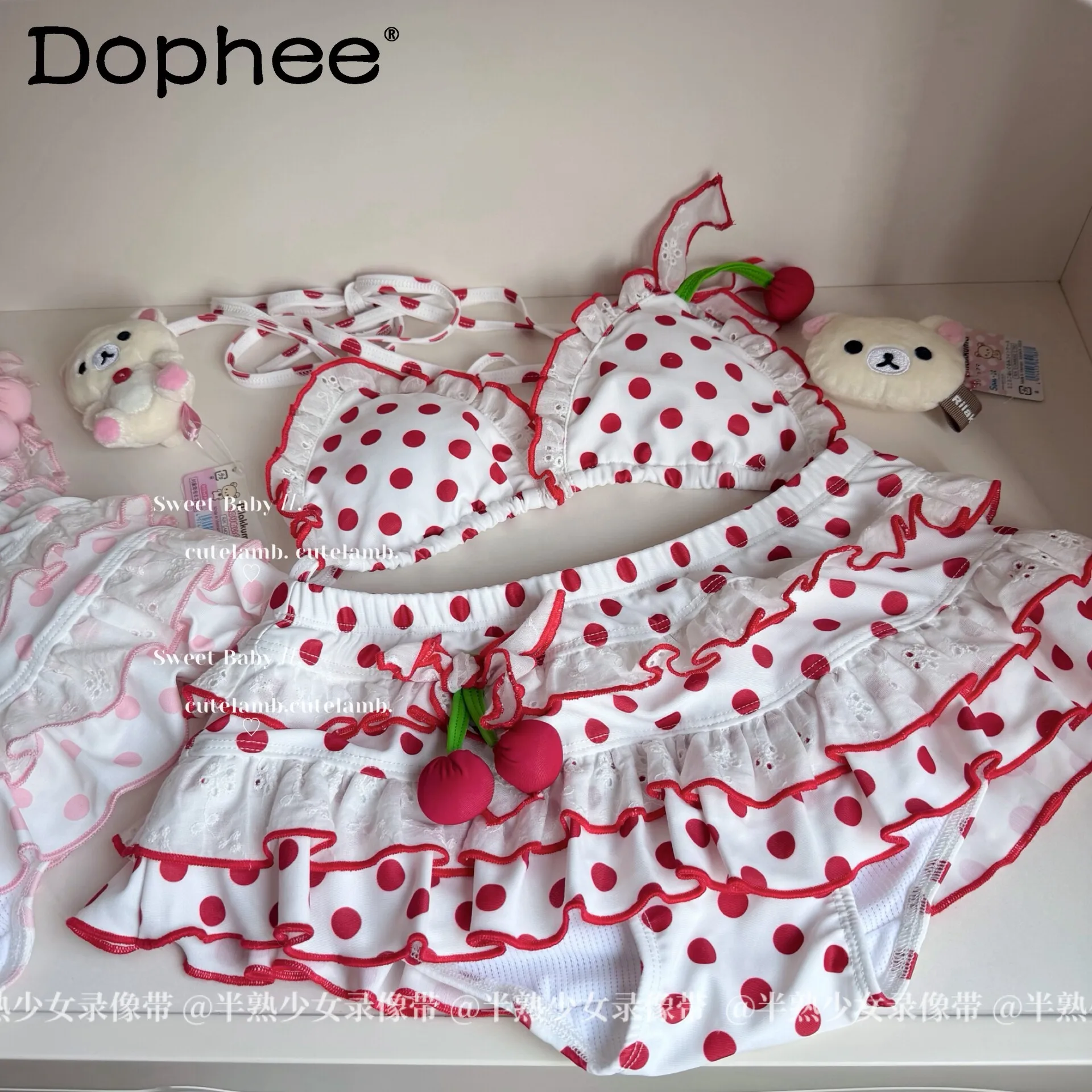 

2026 Summer Japanese Sweet Cute Doll Feeling Split Swimsuit Polka Dot Resort Wind Seaside Sexy Ladies Bikini Swimwear