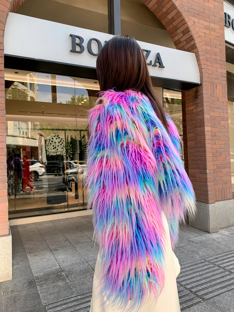 Original Design Female 2024 Purple Colorful Faux Fur Coat Autumn-winter Women's Short Fashion Jacket Factory Direct Sales