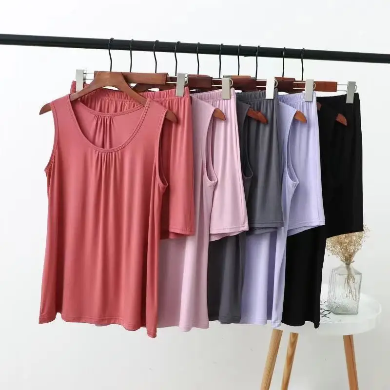

От XL до 6XL размера плюс Модальные плиссированные майки и шорты Летние удобные пижамные комплекты женская домашняя одежда 2 шт. костюмы свободная одежда для сна