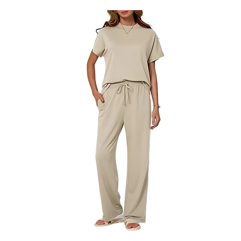 

ABHQ-Women's Two-Piece Casual Suit Travel Sportswear Short-Sleeved Wide-Leg Casual Sports Suit