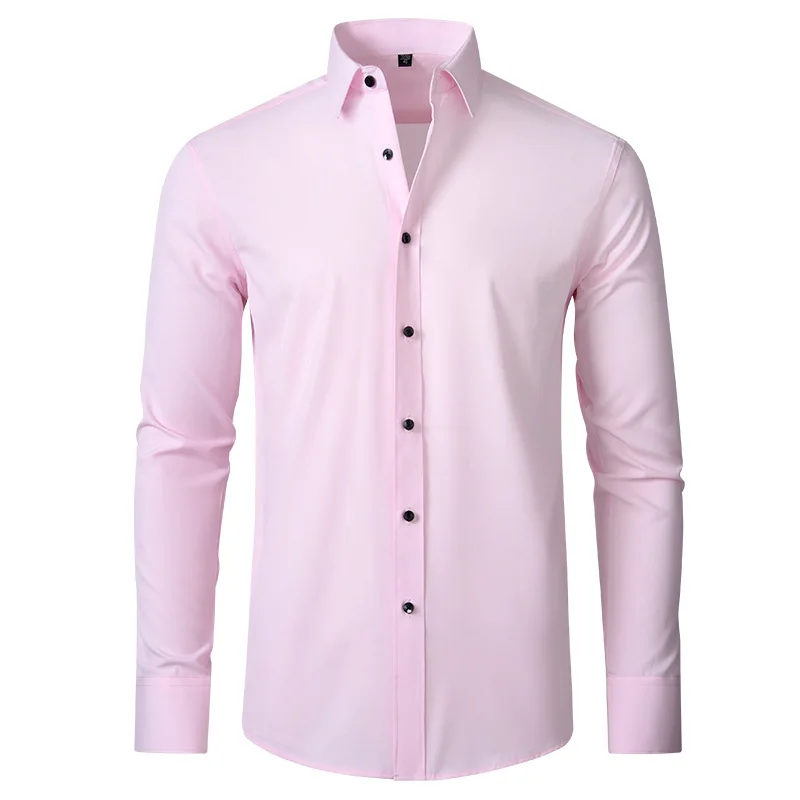 Men's Elastic Long Sleeve Shirt Anti-wrinkle Free Ironing Business Comfort Fashion Breathable Slim Thin Shirt Solid Color