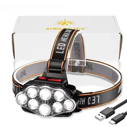 USB Rechargeable Headlamp High Lumen Bright Head Lamp with 8 LED Headlight 4 Mode IPX4 Waterproof Head Flashlight Head Light