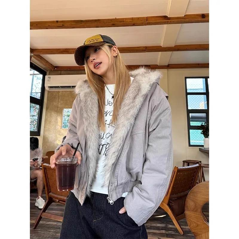 Y2k Women New Jacket Casual Simple Comfortable Loose Brand Fashion Trend Zipper Popular Thin Superior Short Hooded Cotton Coat