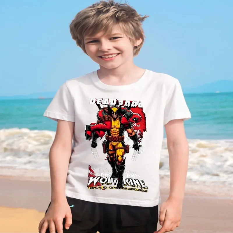 Deadpool & Wolverine Kids Clothes T-shirt Marvels Short Sleeves Breathable Comfortable Sweat Absorption Blouse Child's Gifts