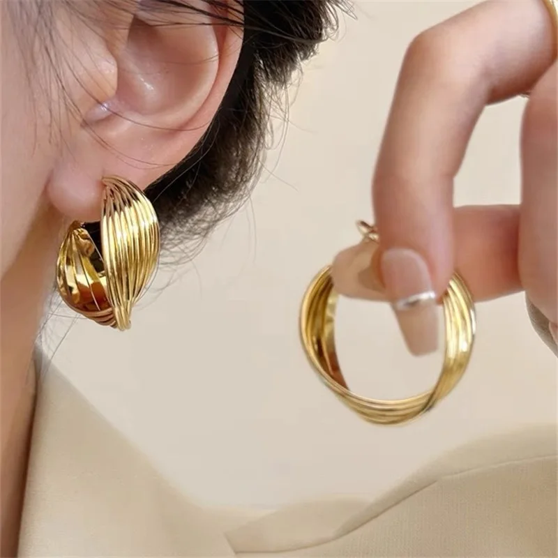 

Fashion Metal Geometric Circular Hoop Earrings for Women Punk 925 Sterling Needle Twist C Shape Drop Earrings Jewelry Gifts