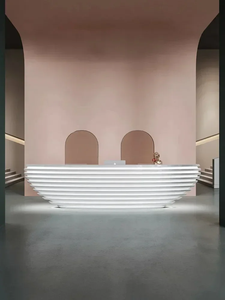 

Art Cashier Curved Design Bar Cabinet High-End Reception Desk Customization