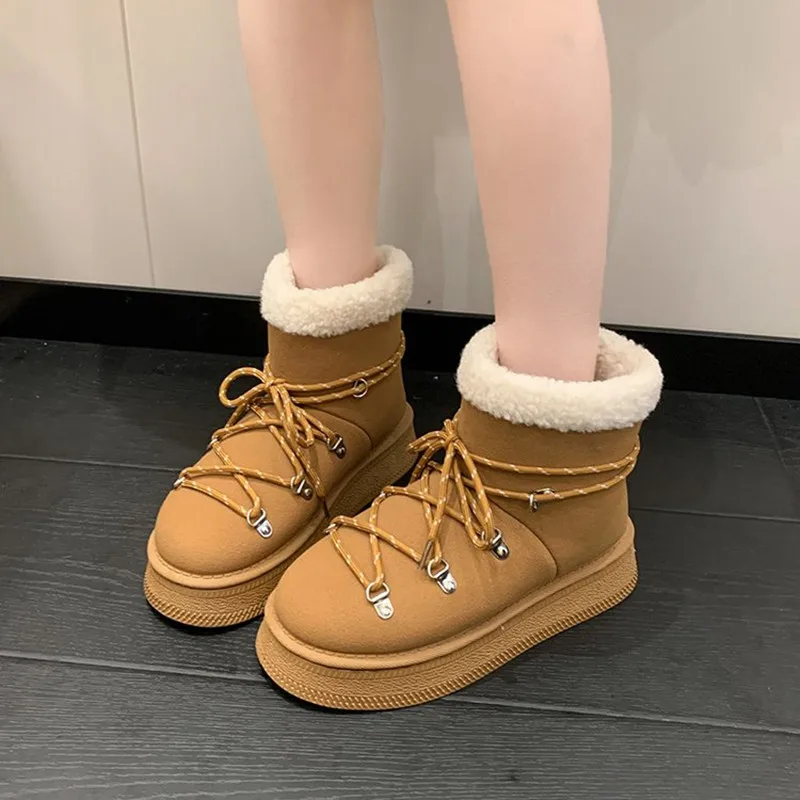 

НОВЫЕ зимние утепленные плюшевые теплые зимние ботинки для женщин, большие размеры 36-42, флисовые ботильоны на платформе, женская нескользящая хлопковая обувь