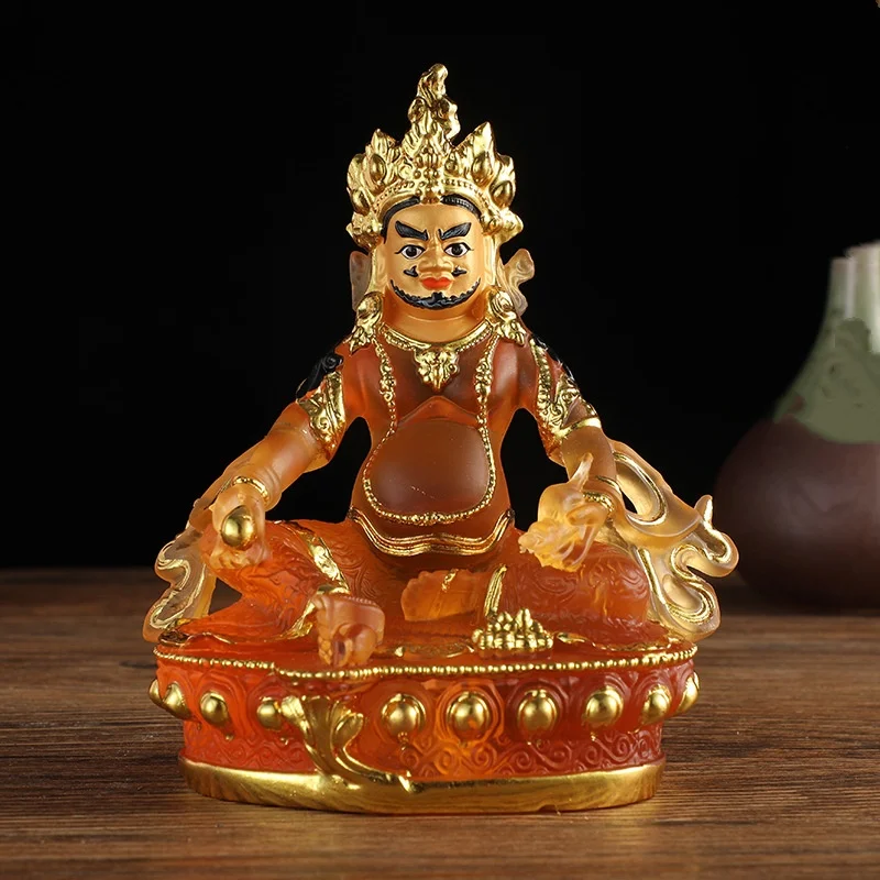 

Yellow Wealth Buddha Statue - Water Glass Resin Hand-painted Tibetan Vajrayana Zen Figurine