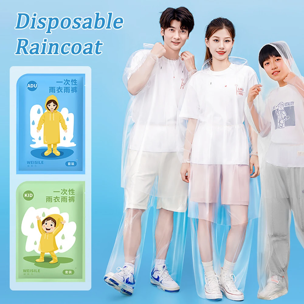 1set Vacuum Compression Disposable Raincoat Card Packaging Transparent Foot Wrap Rainpants Camping Travel Waterproof