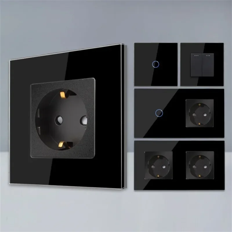 Bingoelec Black Sockets And Switches With Crystal Glass Panel Home Improvement