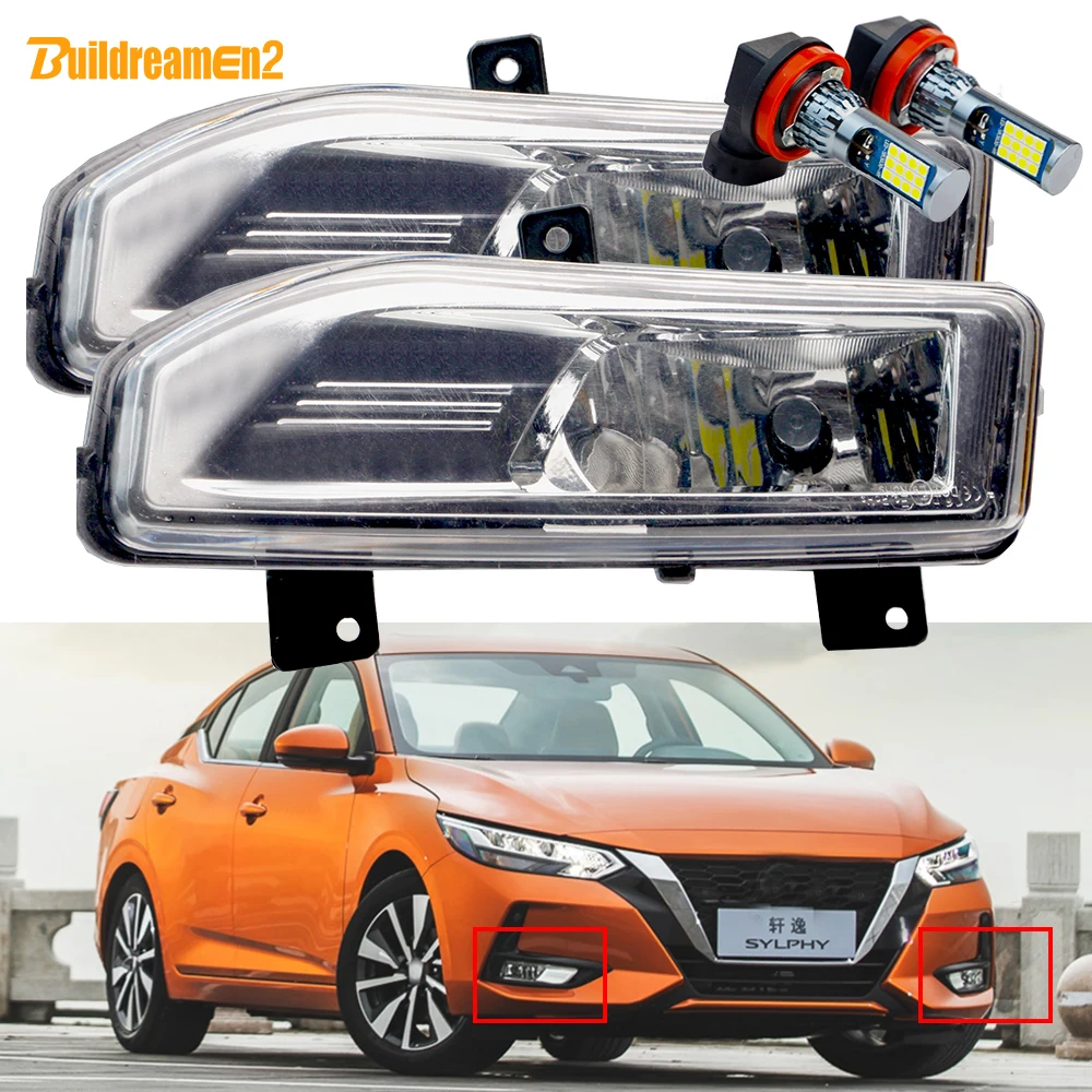 

2 X Car Front Fog Light For Nissan Sylphy 2020 2021 2022 Fog Lampshade + H11 LED Bulb + Bracket + Harness Wire with Button