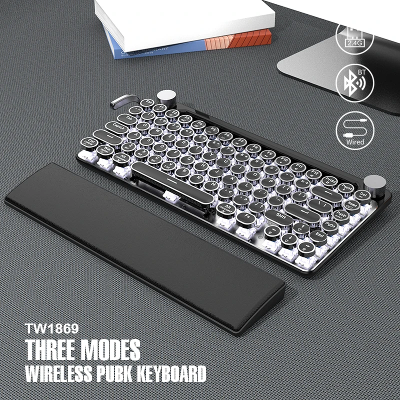 2024 New Professional Typewriter 1869 Luxury Mechanical 3 modes Wireless Pubk Keyboard with 83 Keys Wireless Gaming keyboard