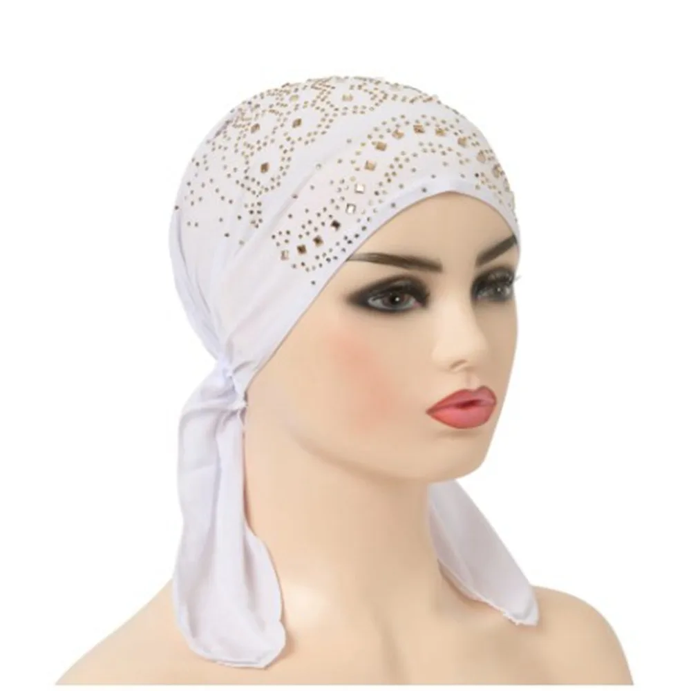 

Fashion Bohemia Crystal Print Turban Casual with Many Stones Chemotherapy Hat Spring Wind Cotton Hat Bandana Women National