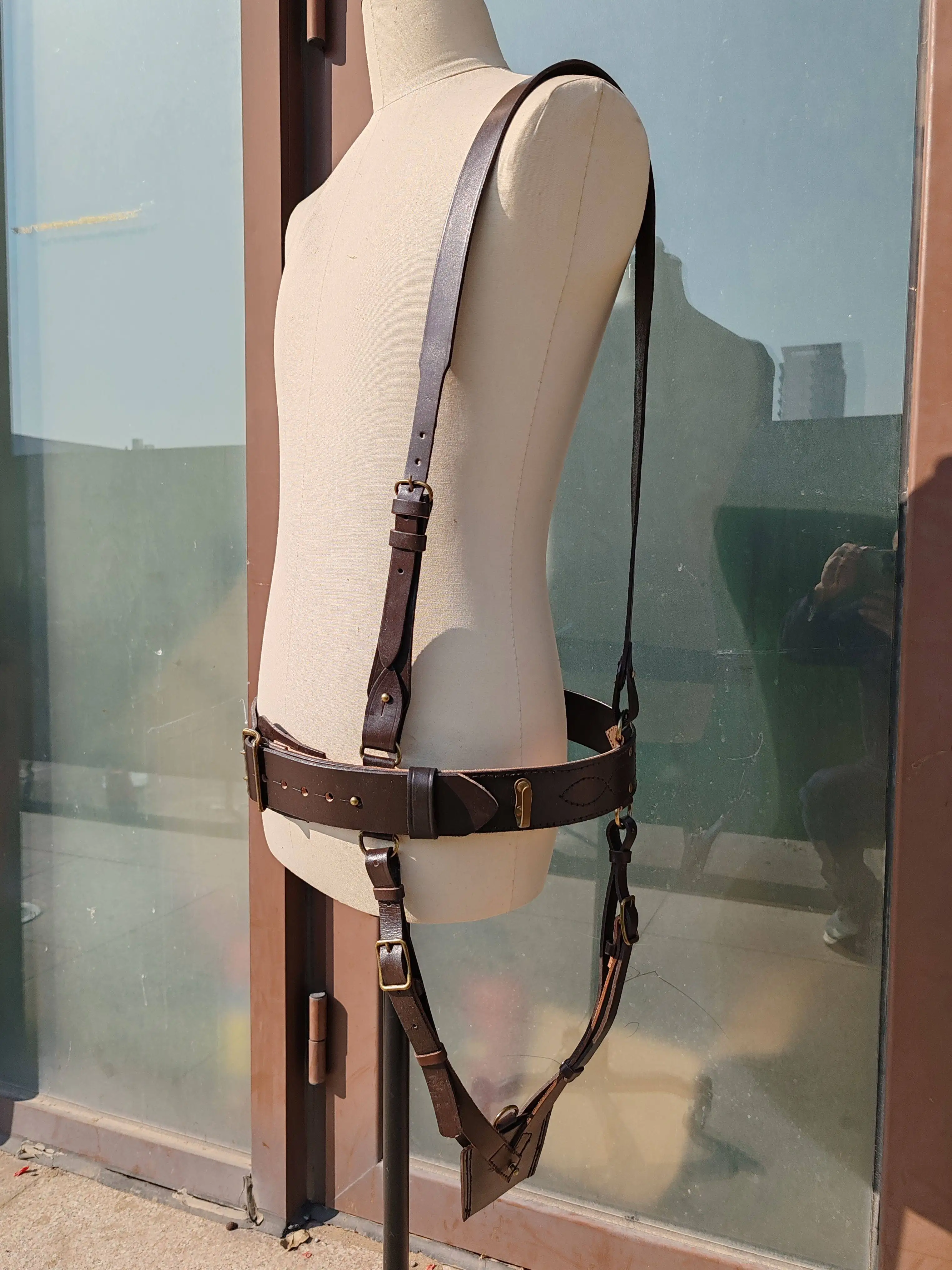 National Army British Sam Brown Armed Belt Set, Head Layer Leather, High Quality Export Goods