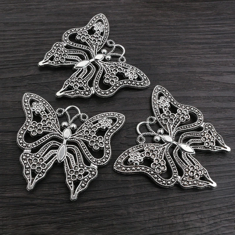 2pcs 51x55mm Antique Silver Plated Butterfly Handmade Charms Pendant DIY Jewelry Findings Supplies for Necklace Bracelet