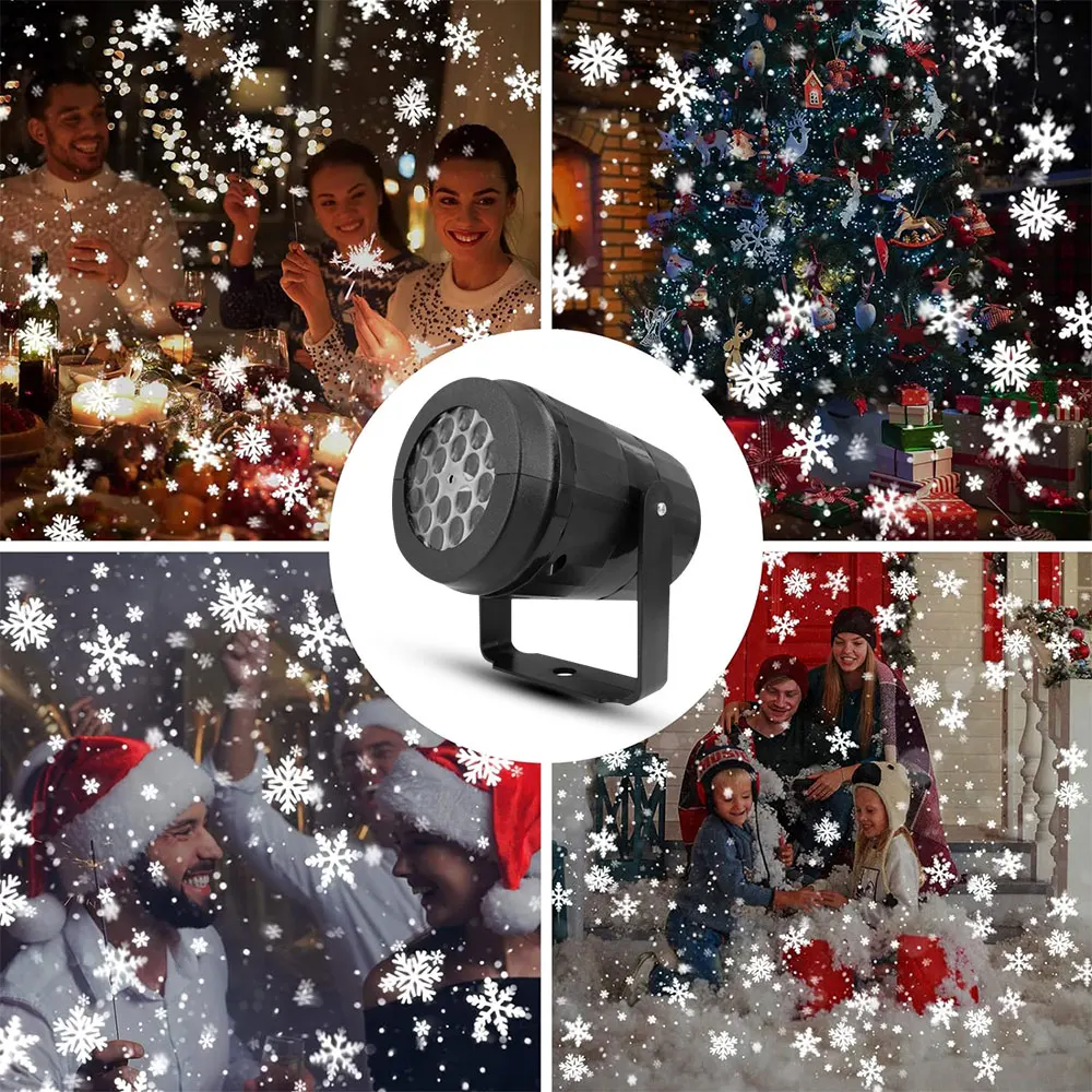 USB Christmas Snowflake Projector Light, Rotação, Dynamic White Snow Projector, LED Stage Light, Xmas Party, Decoração do jardim, USB