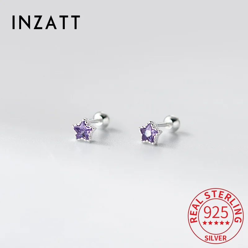 

INZATT настоящее серебро 925 пробы с цирконием и звездами, мини-серьги-гвоздики для женщин, классические ювелирные изделия, минималистичный аксессуар