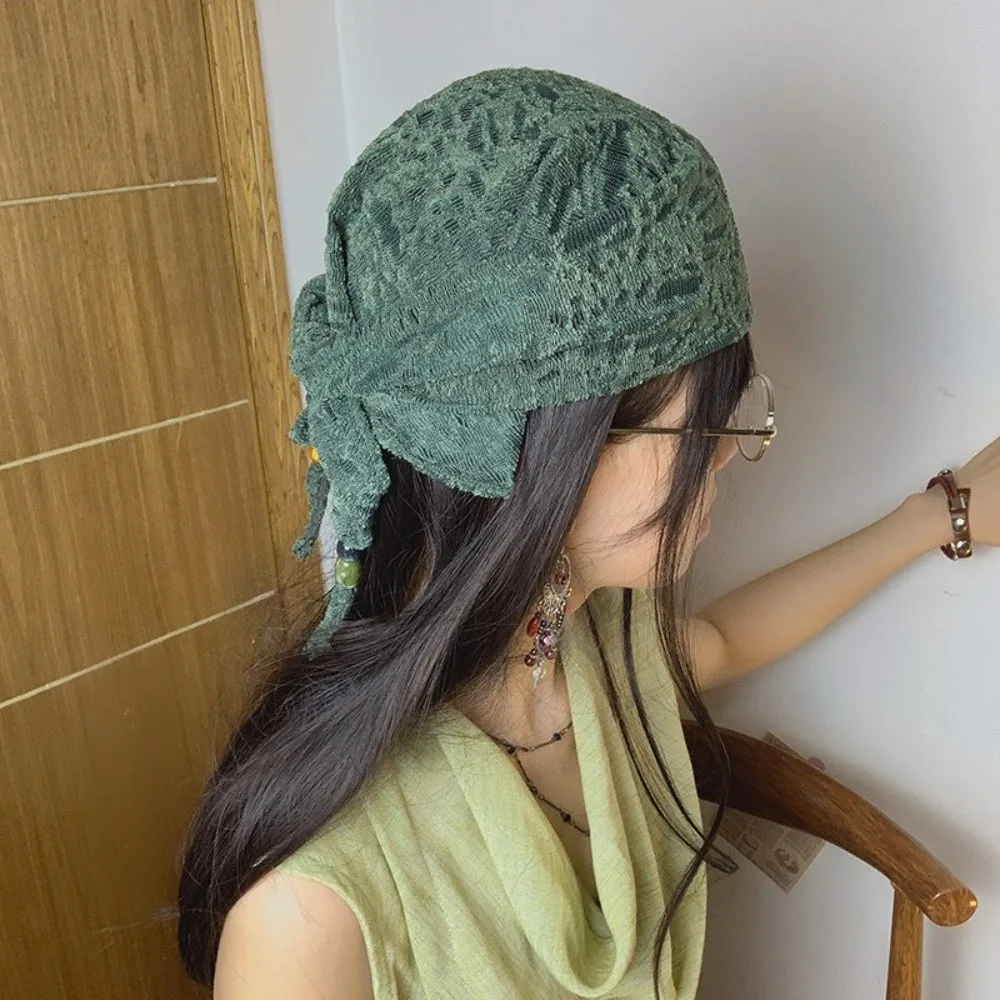

Temperament Vintage Beads Hair Scarf Korean Y2k Lace Turban Thin Sweet Triangular Bandana Spring/Summer