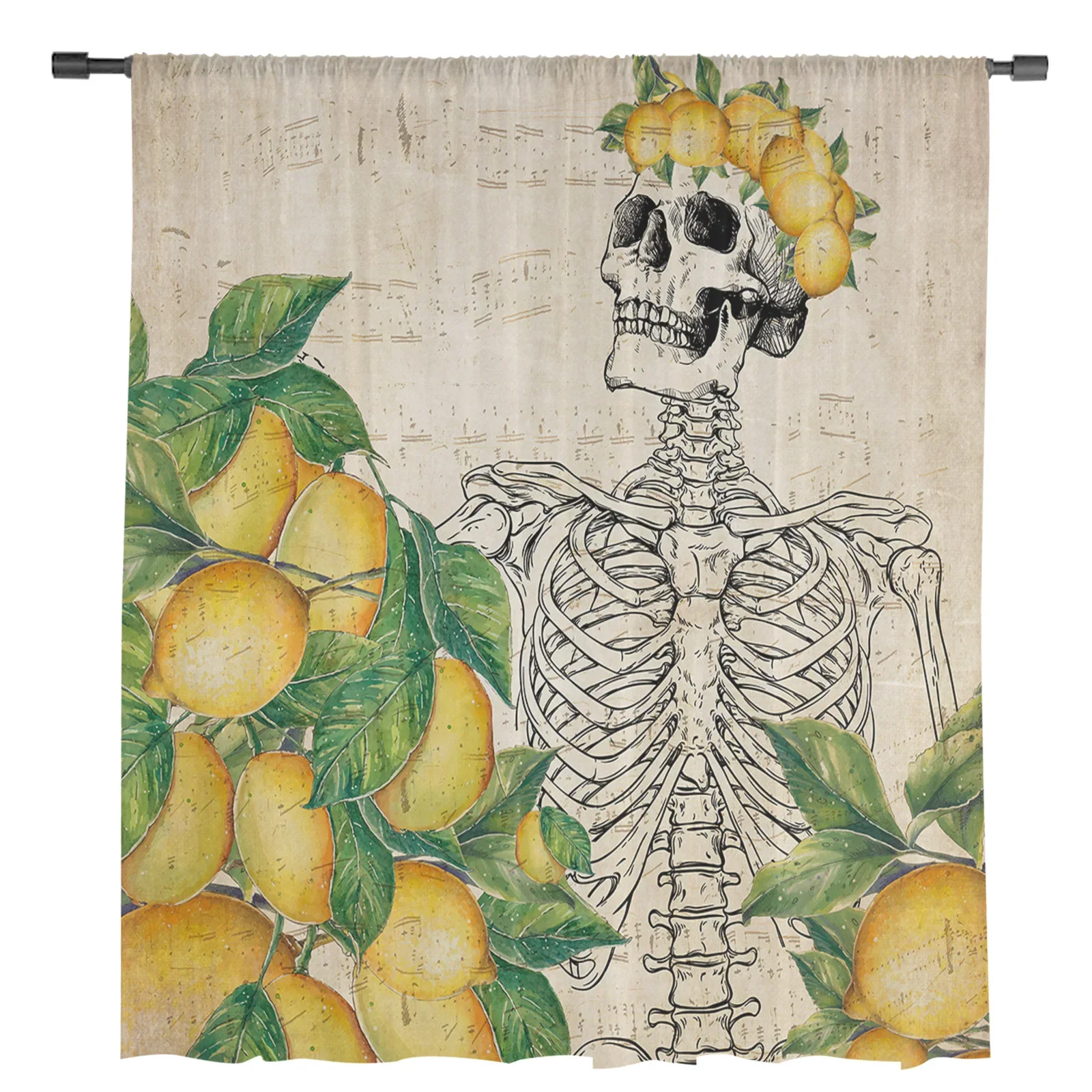 Skull Fruit Lemon Retro Tulle Curtains For Living Room Bedroom Kitchen Decoration Chiffon Window Treatments Voile Sheer Curtain