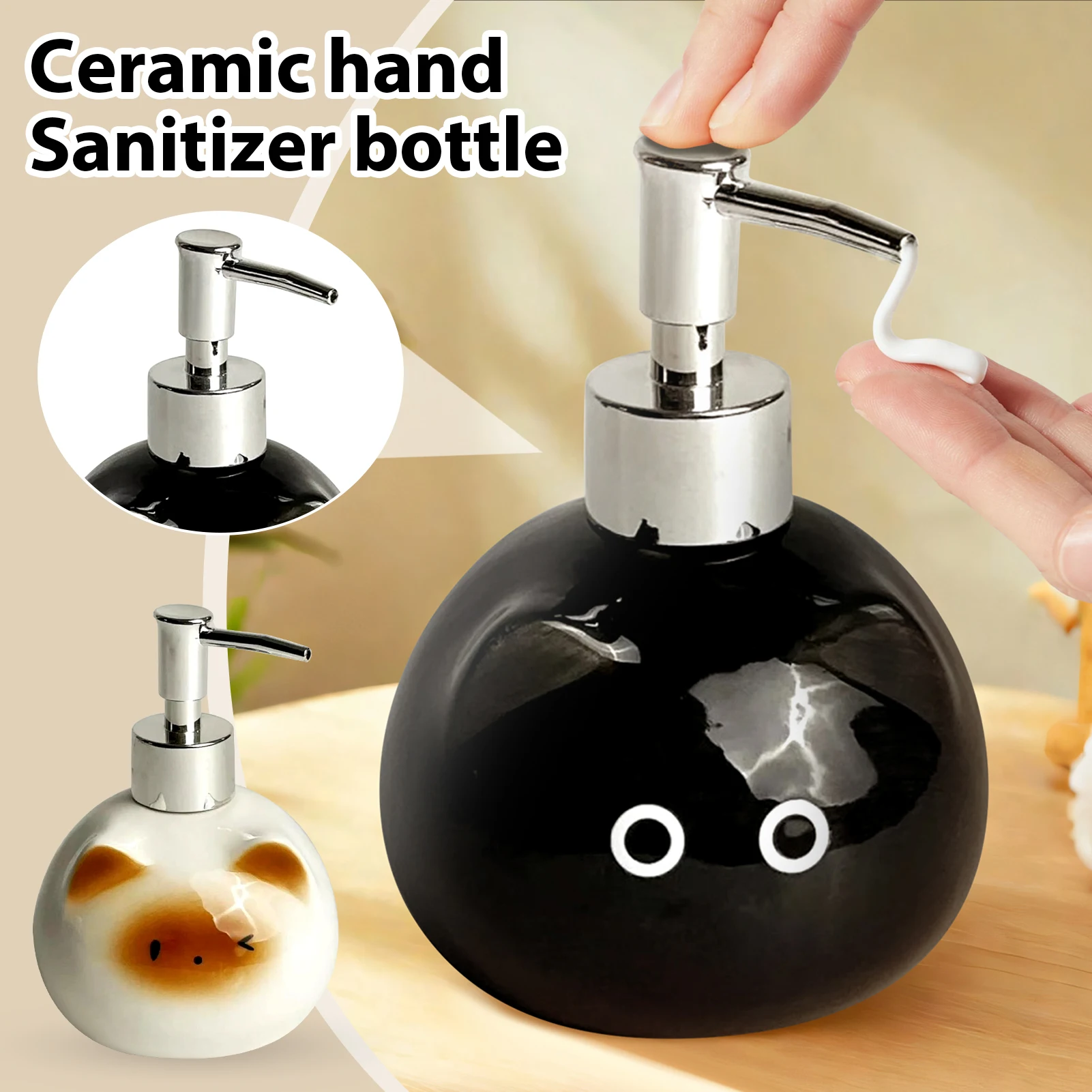

Bathroom Soap Dispenser Lovely Cartoon Ceramic Cat Refill Bottle Press Type Lotion Bottle For Hand Sanitizer Skincare Shampoo