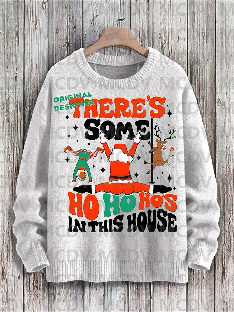 Christmas Santa Claus Funny There's Some Ho Ho Ho In This House Casual Print Knit Pullover Sweater