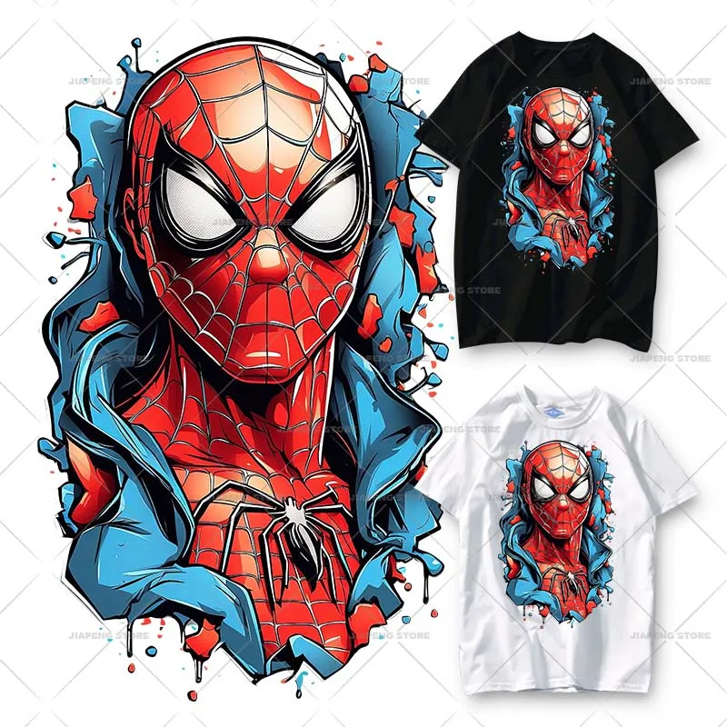 Spiderman Patch Spider Punk Heat Transfers for Clothes Cool Hero Print Vinyl Stickers Applique Washable DIY