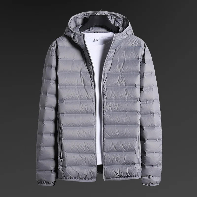 Spring Autumn Winter Ultra Light Down Jacket Men Hooded Collar 90% White Duck Down Coat Light Weight Puffer Jacket Plus Size 8XL