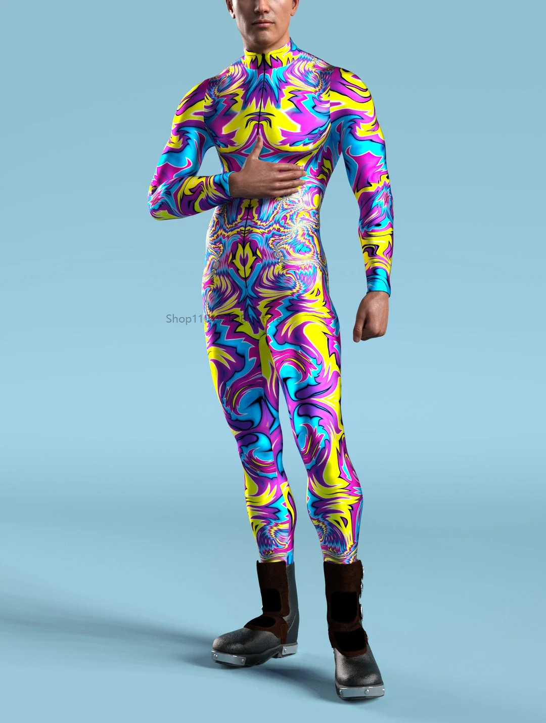 Turbo Shock Liquid Costume Colorful Rainbow Abstract Geometry 3D Print Sexy Skinny Jumpsuit Holiday Party Cosplay Fancy Bodysuit view 6