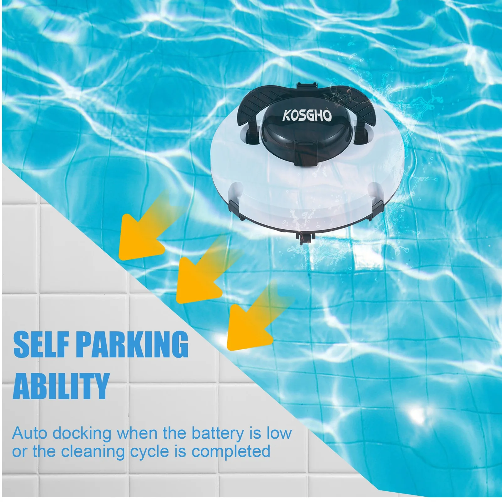 KOSGHO Pembersih Kolam Robot Tanpa Kabel IPX8 Tahan Air Motor Ganda Pengisap Kuat Parkir Mandiri 120 Menit Waktu Proses Vacuu Kolam Renang Otomatis