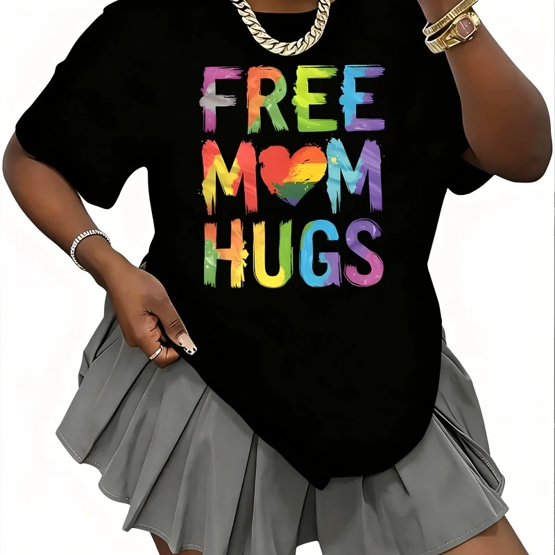 Free Mom Hugs Lgbt Pride Parades Lesbian Gay Women's 100% Cotton T-Shirt Short Sleeve Top Casual Round Neck Fun Print Tee S-5Xl