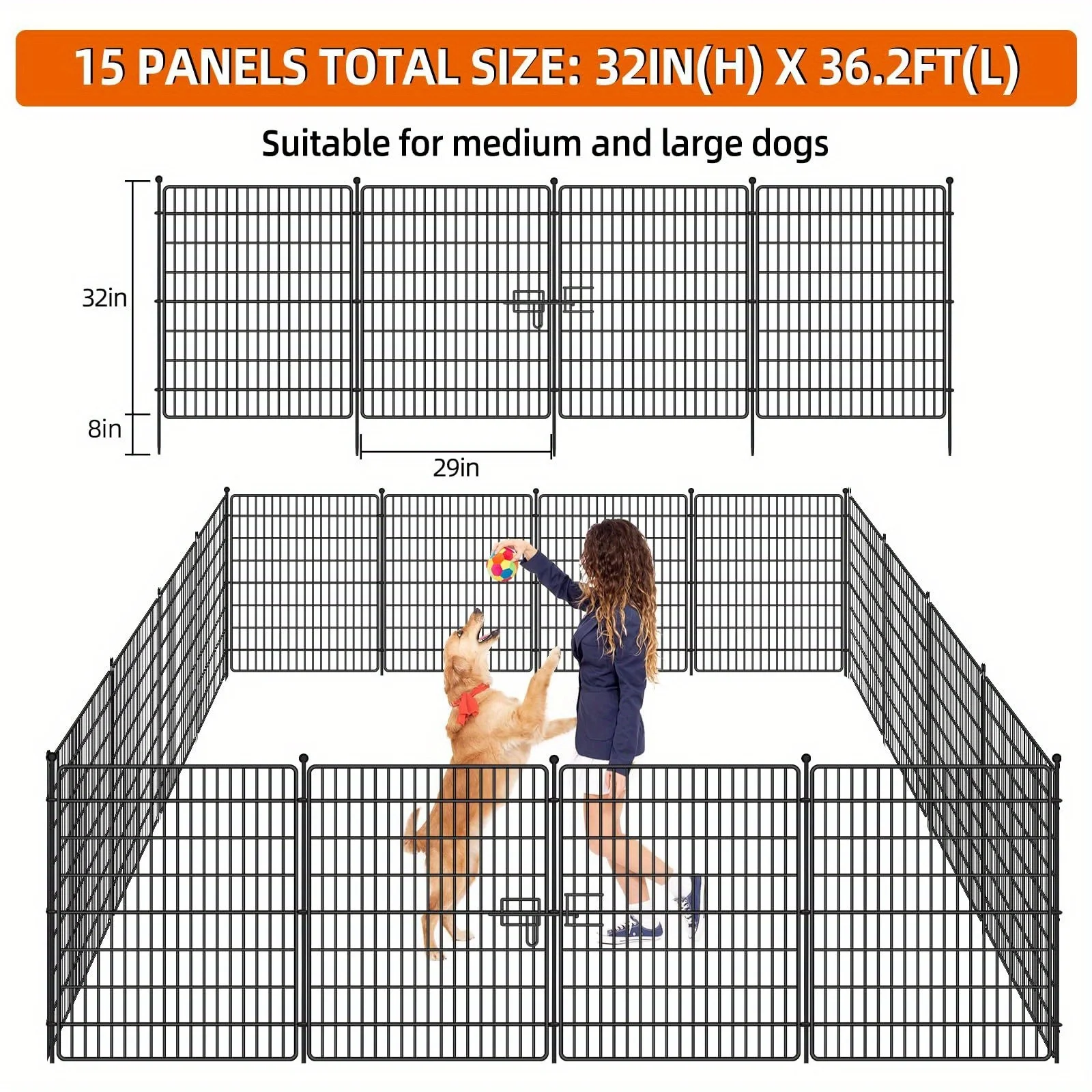 Picture 7: Decorative Garden Fence Panels – 15-Piece No-Dig Metal Wire Fence Set, 81.28 cm H × 10.97 m L Total, Rust-Resistant Horizontal D