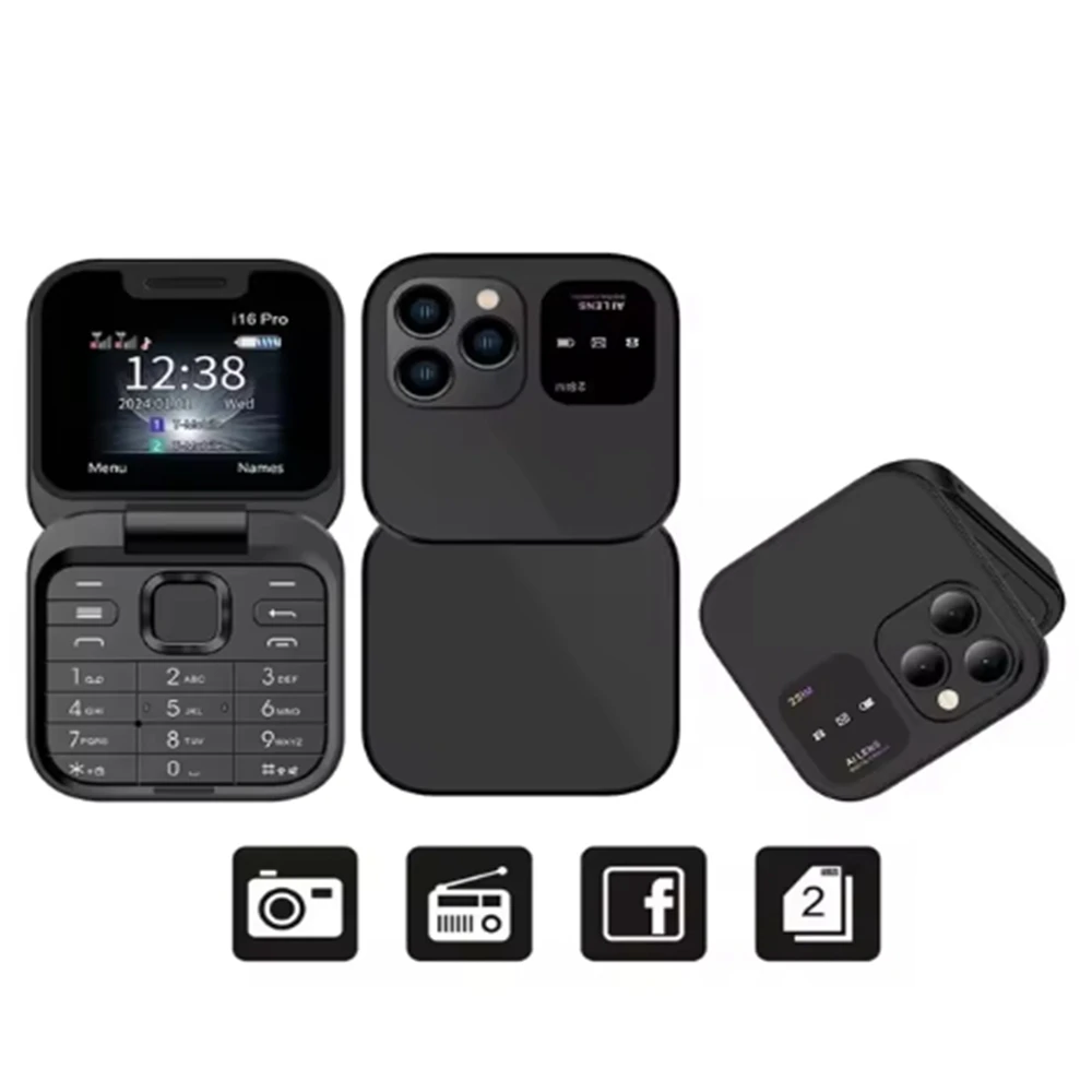 I16 Pro MIni Fold Mobile Phone 2G GSM Dual SIM Card Speed Dial Video Player Magic Voice 3.5mm Jack FM Small Flip Cellphone