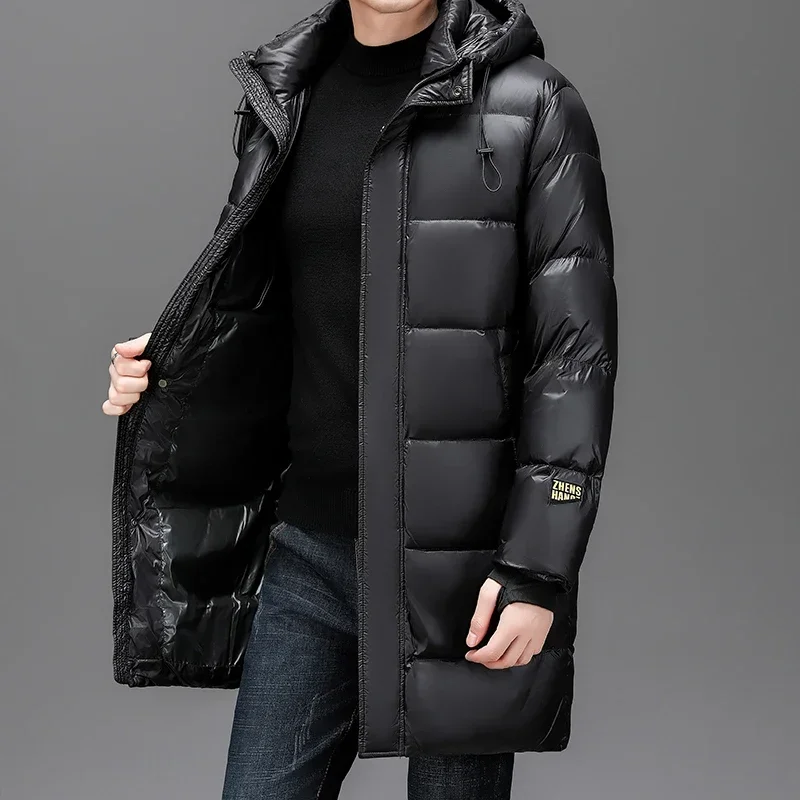 Men's Long Down Jacket Designer Clothing Men Winter Down Jacket 2024 New Coat Hooded Thick Heating Luxury Men's Jacket Bright