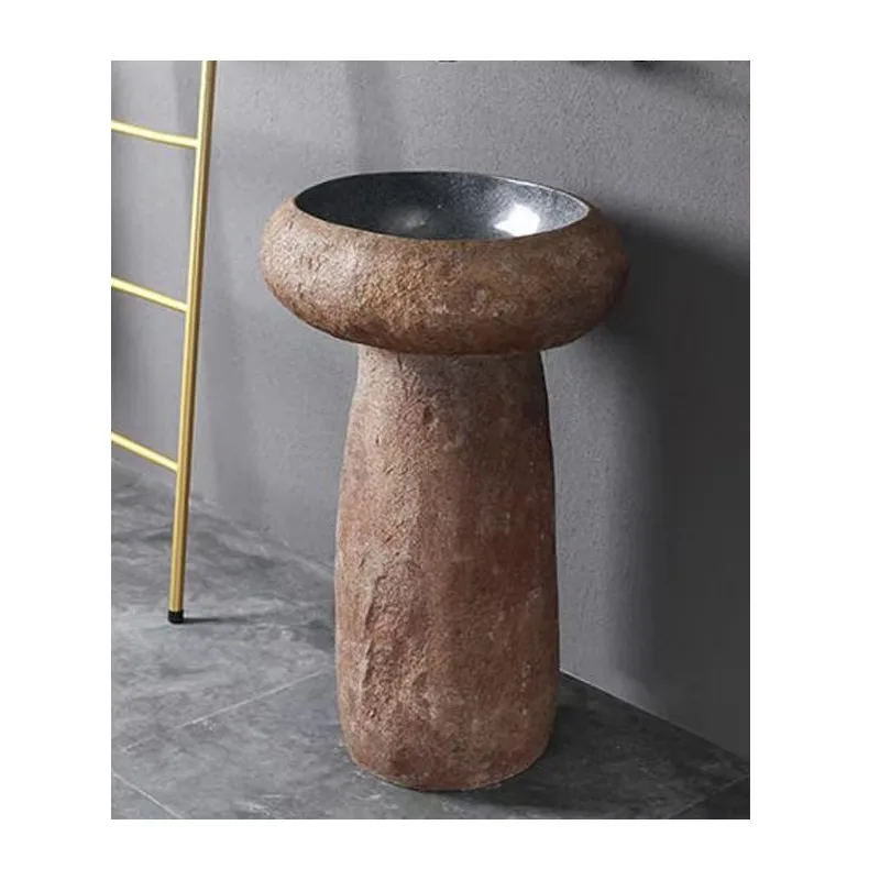 

River Stone Pedestal Sink Bathroom Basins Farm House Granite Washing Bowl Outdoor Cobble Stone Sinks