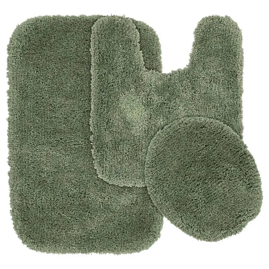 

Green 3 Piece Set Toilet Cover, Contour Rug, Bath Rug Shaggy Nylon Washable Bathroom Rug Set Soft, Absorbe