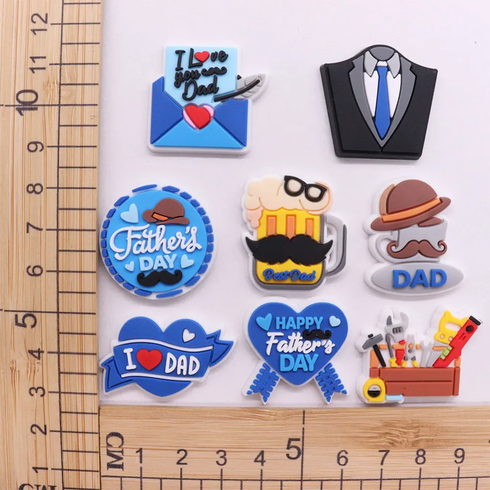 1-8PCS Father's Day Dad I Love You Shoes Charms Accessories Man Popular Buckle Clog Decorations DIY Holiday Gifts