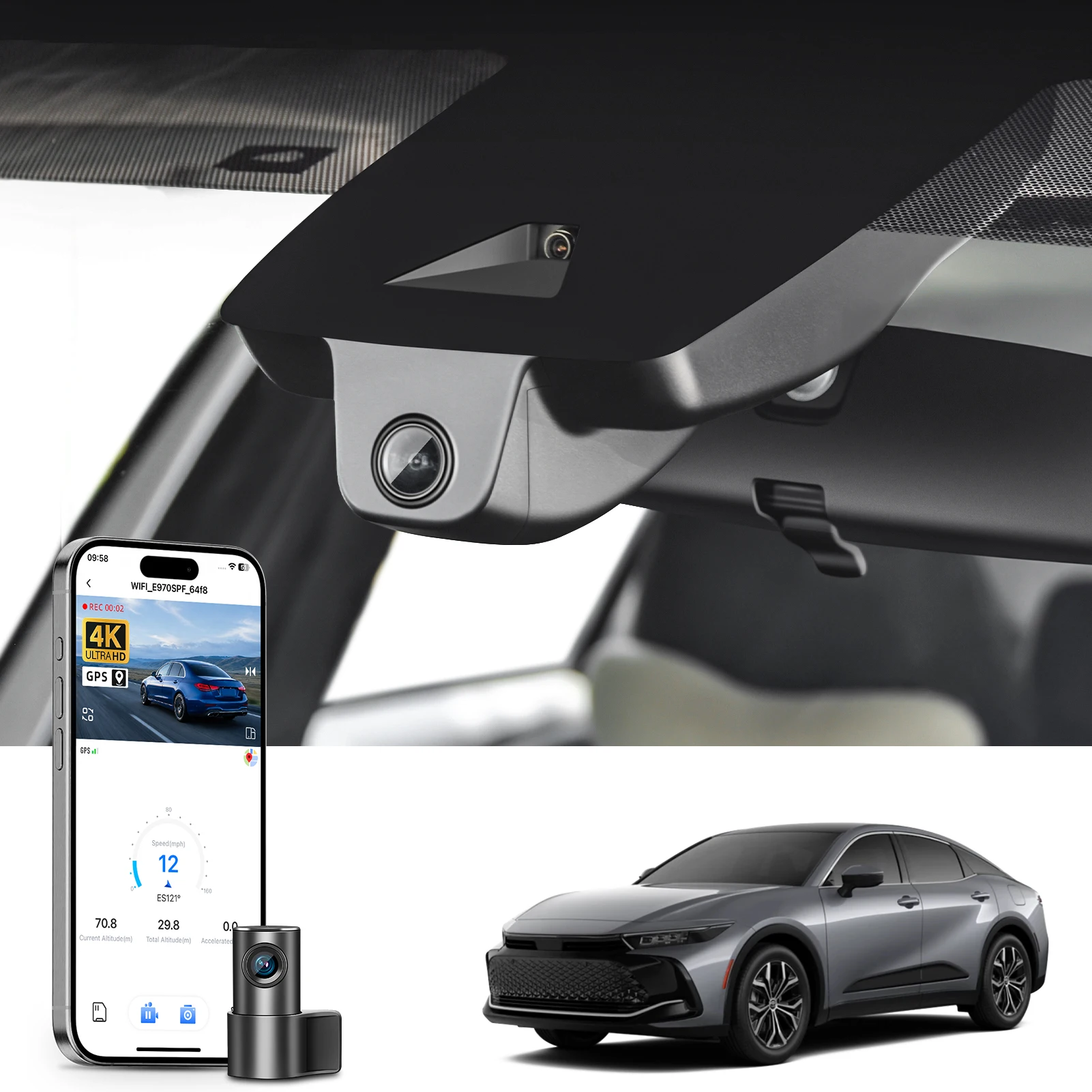 Câmera Veicular Mangoal 4K Dedicada para Toyota Crown & Crown Signia 2023-2026, Gravador de Vídeo para Carro com WiFi e APP GPS, Plug and Play