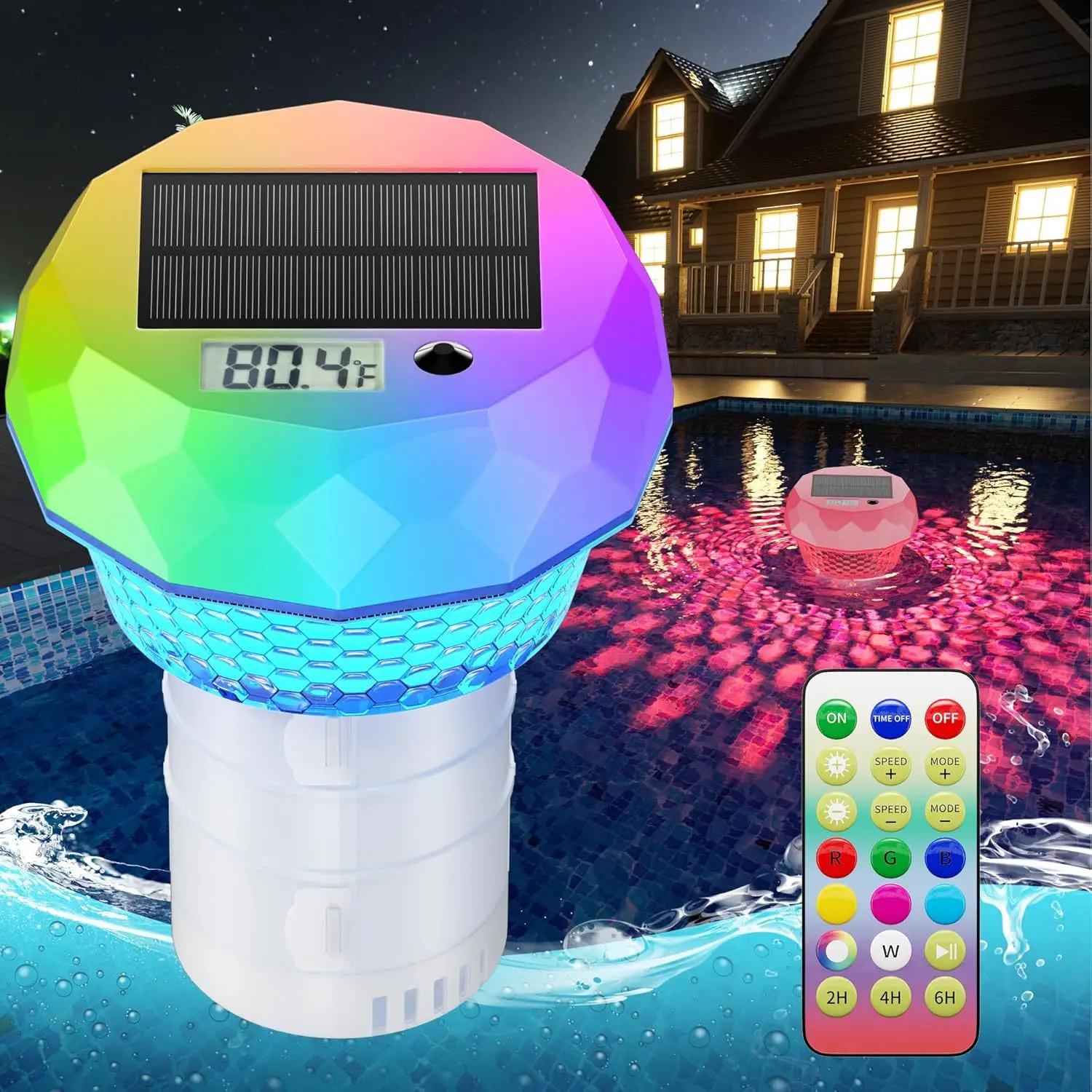 Floating Solar LED Pool Light with Temperature Monitoring and Cleaning Box for Reliable Outdoor Water Feature Use