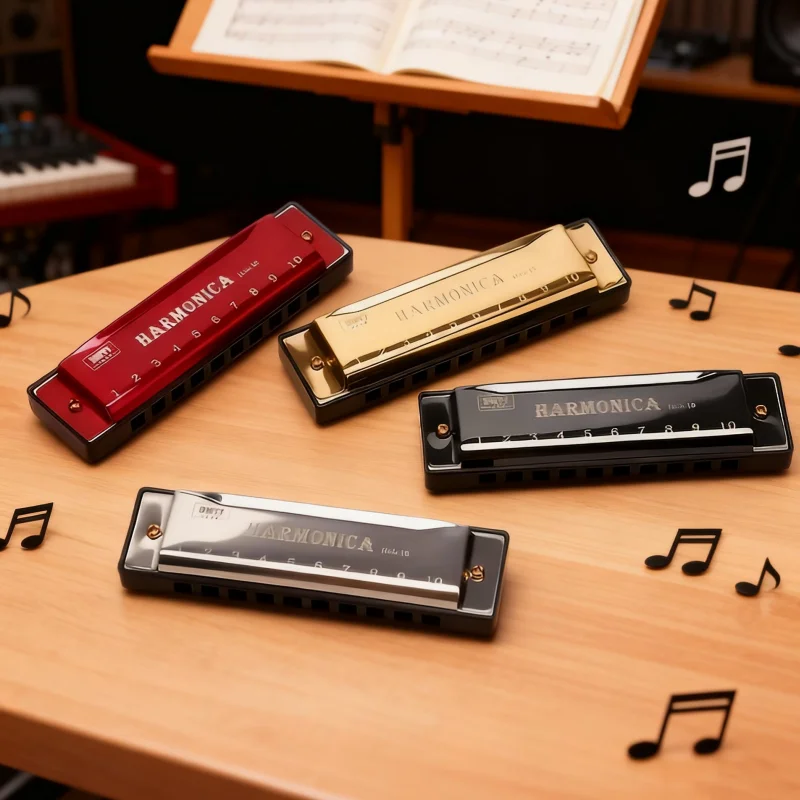1 Stück in zufälliger Farbe für Anfänger, Schüler, die das Mundharmonika-Spiel üben, Mundharmonika für Kinder mit 10 Löchern, Metall-Mundharmonika für Grundschüler, Musikinstrument zur musikalischen