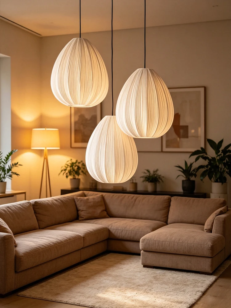 

Nordic Pleated Fabric Led Pendant Lamps Living Room Bar Bedroom Ceiling Chandelier Home Decoration Dining Table Light Furniture