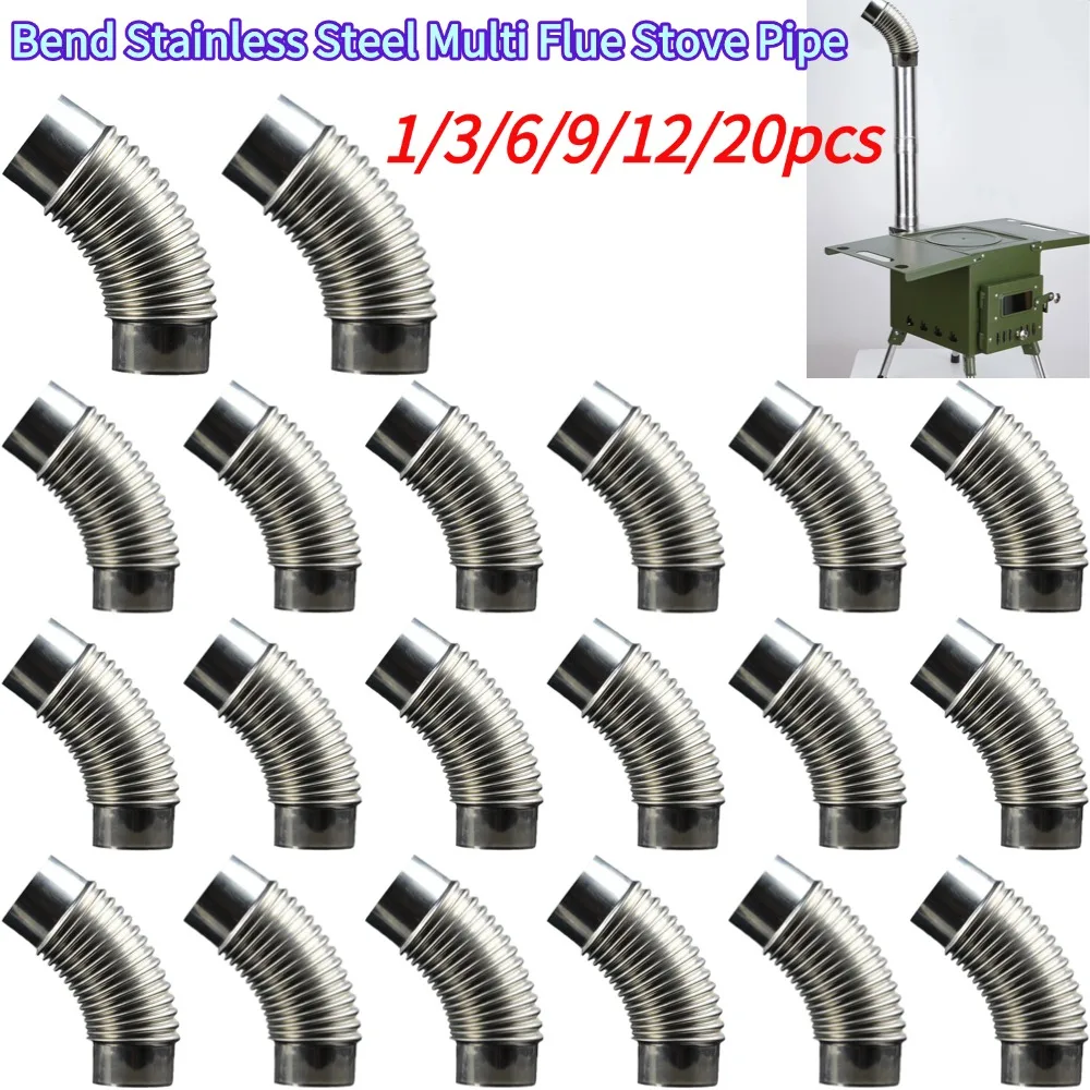 60mm Steel 45 Degree Elbow Chimney Pipe Stainless Steel Multi Flue Stove Pipe Outdoor Camping Wood Stoves Pipe Exhaust Pipe